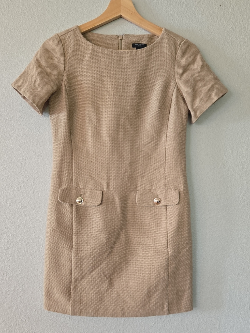 Ann Taylor Beige Short Sleeve Mini Dress
